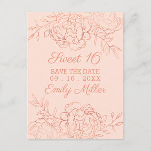 ピンクとバラの金ゴールドファインアートフローラ日付の保存 案内ポストカード