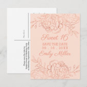 ピンクとバラの金ゴールドファインアートフローラ日付の保存 案内ポストカード (正面/裏面)