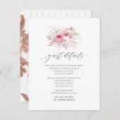 ピンクとバラの金ゴールドフローラとレースゲスト詳細 エンクロージャーカード (正面/裏面)