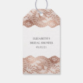 ピンクとバラの金ゴールドフローラとレースブライダルシャワー ギフトタグ (裏面)