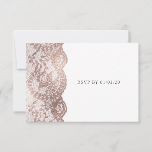 ピンクとバラの金ゴールドフローラとレース 出欠カード (裏面)