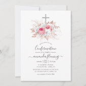 ピンクとバラの金ゴールドフローラの確認 招待状 (正面)