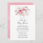 ピンクとバラの金ゴールドフローラドライブ（シャワー付） 招待状 (正面/裏面)