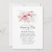 ピンクとバラの金ゴールドフローラブライダルシャワーbyメール 招待状 (正面)