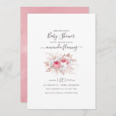 ピンクとバラの金ゴールドフローラ赤ちゃんシャワー 招待状 (正面/裏面)