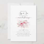 ピンクとバラの金ゴールドフローラSIPと参照 招待状 (正面)