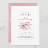 ピンクとバラの金ゴールドフローラSIPと参照 招待状 (正面/裏面)