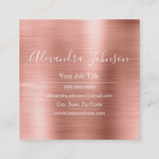 ピンクとバラの金ゴールドブラシ仕上げ金属まつ毛エクステンション スクエア名刺 (裏面)