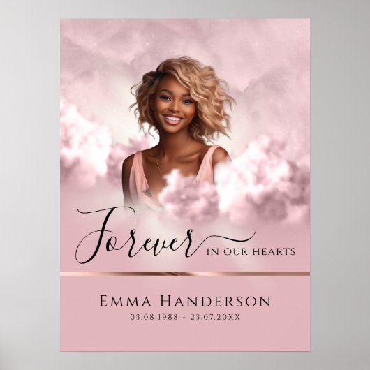 ピンクとバラの金ゴールドメモリアル葬儀ウェルカムサイン ポスター (正面)