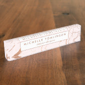 ピンクとバラの金ゴールド大理石デザイナー銘板 デスクネームプレート (側面)