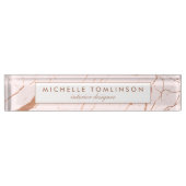 ピンクとバラの金ゴールド大理石デザイナー銘板 デスクネームプレート (正面)