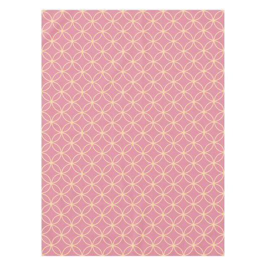 ピンクとバラの金ゴールド連動円パターン テーブルクロス (正面)