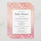 ピンクとバラスパークルグラデーションベビーシャワー 招待状 (正面/裏面)