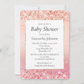 ピンクとバラスパークルグラデーションベビーシャワー 招待状 (正面)