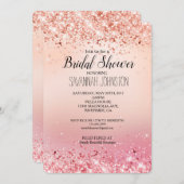 ピンクとバラスパークルブライダルシャワー 招待状 (正面/裏面)