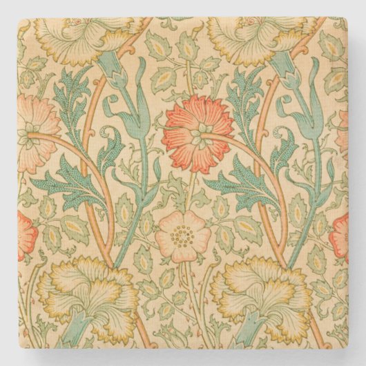 ピンクとバラパターン(William Morris著) ストーンコースター (正面)