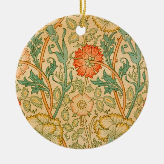 ピンクとバラパターン（William Morris著） セラミックオーナメント (正面)