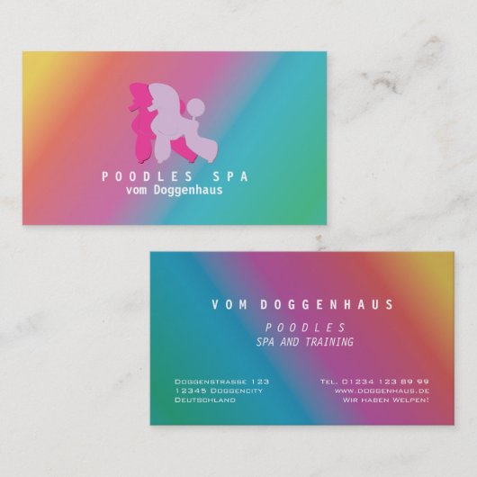 ピンクとバラプードルカップルの名刺 名刺 (正面/裏面)