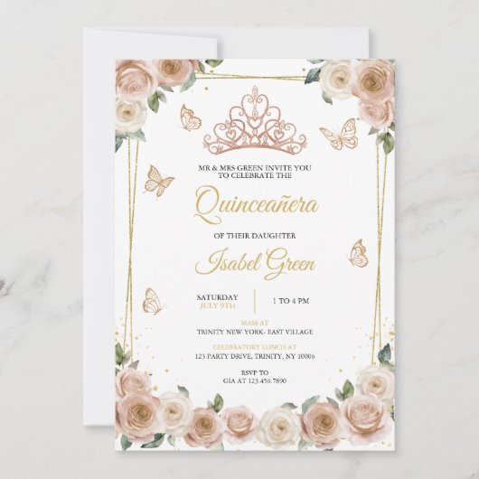 ピンクとバラ金ゴールドキンセアニラ 招待状 (正面)