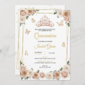 ピンクとバラ金ゴールドキンセアニラ 招待状 (正面/裏面)