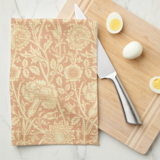 ピンクとバラby William Morris、ヴィンテージの花 キッチンタオル (四つ折り)