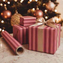 ピンクとバーガンディのストライプ モダンホリデークリスマス ラッピングペーパー