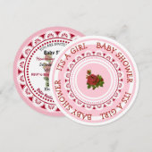 ピンクとバーガンディの女の子のベビーシャワー招待状 招待状 (正面/裏面)