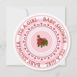 ピンクとバーガンディの女の子のベビーシャワー招待状 招待状