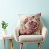 ピンクとバーガンディの水彩画のバラ 拡大 クッション (椅子)