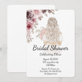 ピンクとバーガンディの花のウェディング招待状 セーブザデート (正面/裏面)