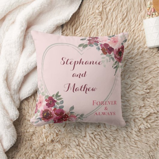 ピンクとバーガンディの花のハートのオーダーメイド クッション (ブランケット)