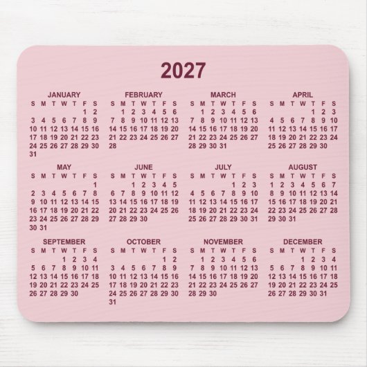 ピンクとバーガンディの2027年カレンダー マウスパッド (正面)