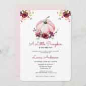 ピンクとバーガンディフローラカボチャ赤ちゃんシャワー 招待状 (正面/裏面)