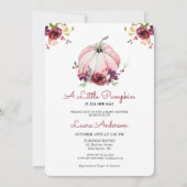 ピンクとバーガンディフローラカボチャ赤ちゃんシャワー 招待状 (正面)