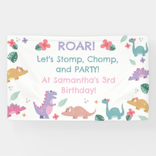 ピンクとパステルガールの恐竜 横断幕 (横)