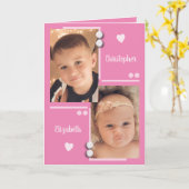 ピンクとパステル任意の大事な行事写真 カード (黄色い花)