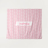 ピンクとパーソナライズされたホワイトハートウォールタペストリー タペストリー (正面(横))