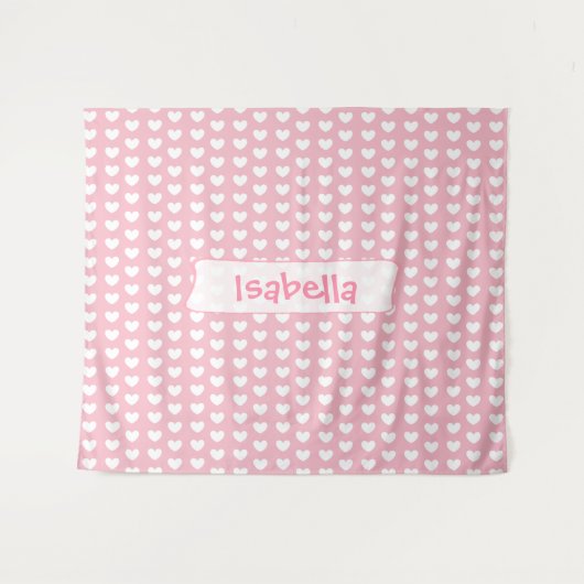 ピンクとパーソナライズされたホワイトハートウォールタペストリー タペストリー