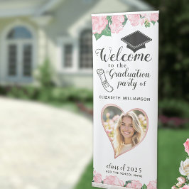 ピンクとパーソナライズされた白の卒業式へようこそ 伸縮バナー