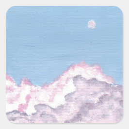 ピンクとパープルのふわふわ雲ステッカー スクエアシール