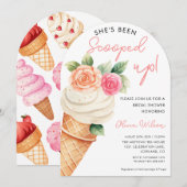 ピンクとパープルのアイスクリームと花のブライダルシャワー 招待状 (正面/裏面)
