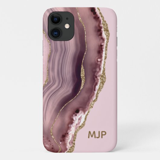 ピンクとパープルのアゲートジオードゴールドモノグラム Case-Mate iPhoneケース (裏面)