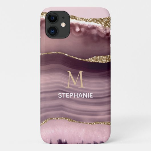 ピンクとパープルのアゲートジオードモノグラム名入り Case-Mate iPhoneケース (裏面)