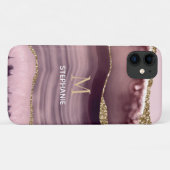 ピンクとパープルのアゲートジオードモノグラム名入り Case-Mate iPhoneケース (裏面(横))
