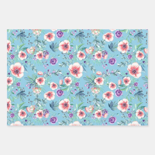 ピンクとパープルのアネモネ 春の屋外 ブライダルシャワー ラッピングペーパーシート (正面)