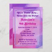 ピンクとパープルのアートパーティーのペイントドットの招待状 招待状 (正面/裏面)
