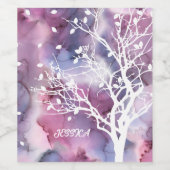 ピンクとパープルのインクと白い木のシルエット ワインラベル (シングルラベル)