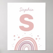 ピンクとパープルのキュートな虹。子供のイニシャル名 ポスター (正面)