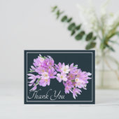 ピンクとパープルのクロッカス グレー背景 サンクス ポストカード (スタンド正面)