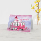 ピンクとパープルのケーキの名付け親になってくれますか カード (黄色い花)